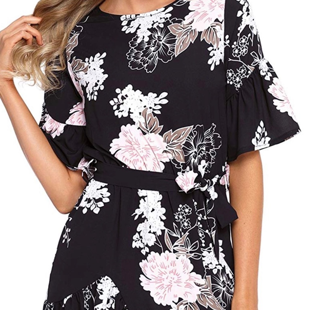 Black floral chiffon dress